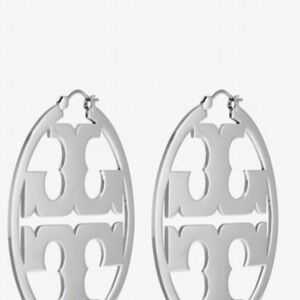 Tory Burch Shiny Silver Logo Earrings